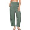 imageGRAPENT Linen Pants Women Wide Leg High Waisted Cropped Barrel Pull On Smocked Elastic Waist Summer Pants with PocketsOlive Green