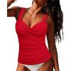 imageGRAPENT Tankini Tops for Women Twist Knot Ruched Swimsuits Beach Padded Adjustable Straps Modest Swimwear Swim Tops OnlyRed