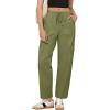imageGRAPENT Wide Leg Pants Woman Cargo High Waisted Cotton Pull On Elastic Waist Drawstring Baggy Cinch Hem Joggers PantsOlive Green