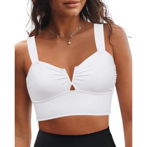 imageGRAPENT Bikini Tops for Women Cropped Tankini Tops Beach V Bar Padded Ruched Adjustable Strap Swimsuit Swim Top OnlyWhite