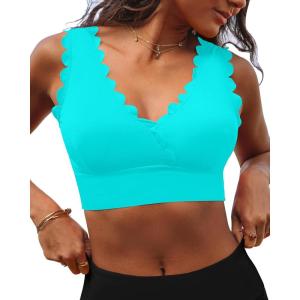 imageGRAPENT Bikini Tops for Women Scalloped Bathing Suit Beach Padded Adjustable Cropped Tankini Swimwear Swim Top OnlyAqua Blue