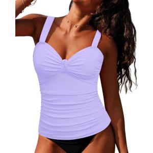 imageGRAPENT Tankini Tops for Women Twist Knot Ruched Swimsuits Beach Padded Adjustable Straps Modest Swimwear Swim Tops OnlyLavender