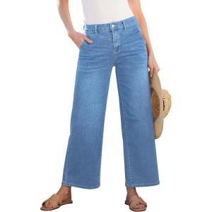 imageGRAPENT Wide Leg Jeans for Women Trendy Cropped High Waisted Front Yoke Casual Stretchy Denim Trousers Ankle Pants JeansCody Blue