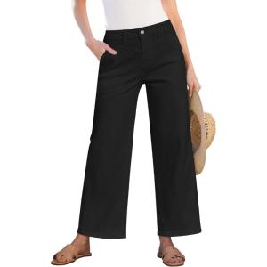 imageGRAPENT Wide Leg Jeans for Women Trendy Cropped High Waisted Front Yoke Casual Stretchy Denim Trousers Ankle Pants JeansTrue Black