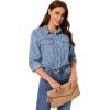 imageGRAPENT Denim Button Down Shirts for Women Long Sleeve Western Casual Lightweight Collared Pocket Jean Shirt Shacket TopBay Blue