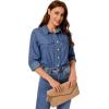 imageGRAPENT Denim Button Down Shirts for Women Long Sleeve Western Casual Lightweight Collared Pocket Jean Shirt Shacket TopIndigo Classic Blue