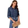 imageGRAPENT Denim Button Down Shirts for Women Long Sleeve Western Casual Lightweight Collared Pocket Jean Shirt Shacket TopIndigo Dark Blue