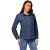 imageGRAPENT Denim Button Down Shirts for Women Long Sleeve Western Casual Lightweight Collared Pocket Jean Shirt Shacket TopIndigo Dark Blue