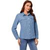 imageGRAPENT Denim Button Down Shirts for Women Long Sleeve Western Casual Lightweight Collared Pocket Jean Shirt Shacket TopIndigo Medium Blue