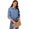 imageGRAPENT Denim Button Down Shirts for Women Long Sleeve Western Casual Lightweight Collared Pocket Jean Shirt Shacket TopIndigo Medium Blue