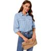 imageGRAPENT Denim Button Down Shirts for Women Long Sleeve Western Casual Lightweight Collared Pocket Jean Shirt Shacket TopRoadknight Blue