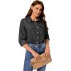 imageGRAPENT Denim Button Down Shirts for Women Long Sleeve Western Casual Lightweight Collared Pocket Jean Shirt Shacket TopStone Gray