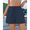 imageGRAPENT Sweat Shorts for Women High Waisted Pull On Elastic Waist Athletic Gym Casual Summer Comfy Lounge Cotton ShortsDark Blue