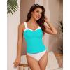 imageGRAPENT Tankini Tops for Women Colorblock Ruched Swimsuits Beach Padded Adjustable Straps Modest Swimwear Swim Tops OnlyAqua Blue