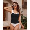 imageGRAPENT Tankini Tops for Women Colorblock Ruched Swimsuits Beach Padded Adjustable Straps Modest Swimwear Swim Tops OnlyBlack