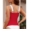imageGRAPENT Tankini Tops for Women Colorblock Ruched Swimsuits Beach Padded Adjustable Straps Modest Swimwear Swim Tops OnlyRed