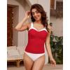 imageGRAPENT Tankini Tops for Women Colorblock Ruched Swimsuits Beach Padded Adjustable Straps Modest Swimwear Swim Tops OnlyRed