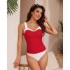 imageGRAPENT Tankini Tops for Women Colorblock Ruched Swimsuits Beach Padded Adjustable Straps Modest Swimwear Swim Tops OnlyRed