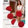 imageGRAPENT Womens Swim Skirt High Waisted Bikini Tankini Bathing Suits Boyshort Bottoms Ruffle Swimsuit Skirts with PocketRed