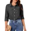 imageGRAPENT Denim Button Down Shirts for Women Long Sleeve Western Casual Lightweight Collared Pocket Jean Shirt Shacket TopStone Gray