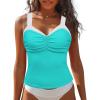imageGRAPENT Tankini Tops for Women Colorblock Ruched Swimsuits Beach Padded Adjustable Straps Modest Swimwear Swim Tops OnlyAqua Blue