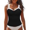 imageGRAPENT Tankini Tops for Women Colorblock Ruched Swimsuits Beach Padded Adjustable Straps Modest Swimwear Swim Tops OnlyBlack