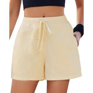 imageGRAPENT Sweat Shorts for Women High Waisted Pull On Elastic Waist Athletic Gym Casual Summer Comfy Lounge Cotton ShortsAlmond
