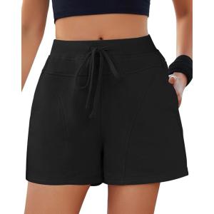 imageGRAPENT Sweat Shorts for Women High Waisted Pull On Elastic Waist Athletic Gym Casual Summer Comfy Lounge Cotton ShortsBlack
