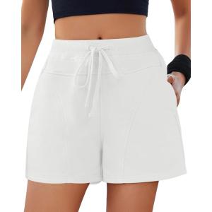 imageGRAPENT Sweat Shorts for Women High Waisted Pull On Elastic Waist Athletic Gym Casual Summer Comfy Lounge Cotton ShortsCream White