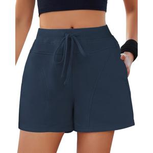 imageGRAPENT Sweat Shorts for Women High Waisted Pull On Elastic Waist Athletic Gym Casual Summer Comfy Lounge Cotton ShortsDark Blue
