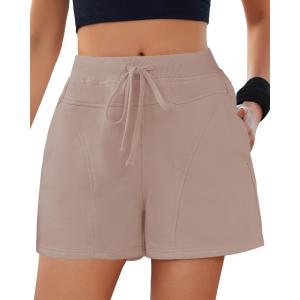 imageGRAPENT Sweat Shorts for Women High Waisted Pull On Elastic Waist Athletic Gym Casual Summer Comfy Lounge Cotton ShortsDusty Rose