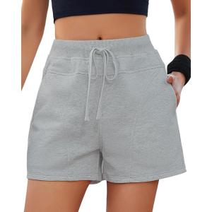 imageGRAPENT Sweat Shorts for Women High Waisted Pull On Elastic Waist Athletic Gym Casual Summer Comfy Lounge Cotton ShortsHeather Gray