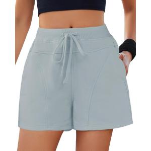 imageGRAPENT Sweat Shorts for Women High Waisted Pull On Elastic Waist Athletic Gym Casual Summer Comfy Lounge Cotton ShortsLight Blue Gray