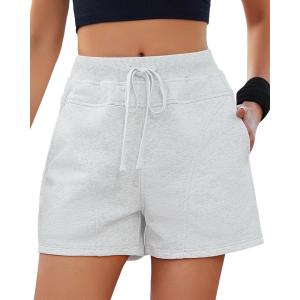 imageGRAPENT Sweat Shorts for Women High Waisted Pull On Elastic Waist Athletic Gym Casual Summer Comfy Lounge Cotton ShortsLight Heather Gray