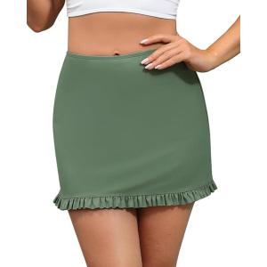 imageGRAPENT Womens Swim Skirt High Waisted Bikini Tankini Bathing Suits Boyshort Bottoms Ruffle Swimsuit Skirts with PocketArmy Green