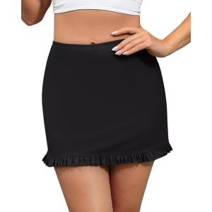 imageGRAPENT Womens Swim Skirt High Waisted Bikini Tankini Bathing Suits Boyshort Bottoms Ruffle Swimsuit Skirts with PocketBlack