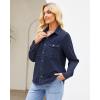 imageGRAPENT Denim Button Down Shirts for Women Long Sleeve Western Top Casual Cotton Relaxed Fit Jean Shirt Jacket ShacketDarkness Blue
