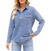 imageGRAPENT Denim Button Down Shirts for Women Long Sleeve Western Top Casual Cotton Relaxed Fit Jean Shirt Jacket ShacketSoft Sky Blue