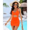 imageGRAPENT One Piece Bathing Suit for Women with Skirt Cutout Swimsuits Criss Cross Swim Dress Colorblock Tie Back SwimwearOrange