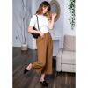 imageGRAPENT Wide Leg Capri Pants for Women High Waisted Linen Flowy Pleated Capris Cropped Trousers Pants Dressy CasualBrown