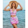 imageGRAPENT Womens High Waisted Bikini Bottoms Ruched Swimsuit Tulip Hem Swim SkirtE Mid Waist Pink Blossom