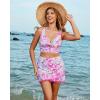 imageGRAPENT Womens High Waisted Bikini Bottoms Ruched Swimsuit Tulip Hem Swim SkirtE Mid Waist Pink Blossom
