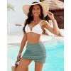 imageGRAPENT Womens High Waisted Bikini Bottoms Ruched Swimsuit Tulip Hem Swim SkirtE Mid Waist Sage Green