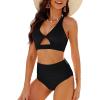 imageGRAPENT Bikini Sets for Women High Waisted Bathing Suits Cut Out 2 Pieces Swimsuits Beach Outfit Twist Swimming WearBlack