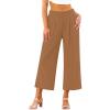 imageGRAPENT Wide Leg Capri Pants for Women High Waisted Linen Flowy Pleated Capris Cropped Trousers Pants Dressy CasualBrown