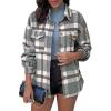 imageGRAPENT Womens Shacket Jacket Oversized Plaid Flannel Button Down Shirt Jackets Long Sleeve CoatsGrey  Brown Plaid