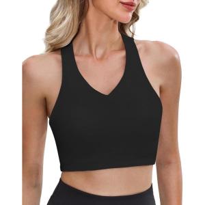 imageGRAPENT Bikini Tops for Women Cropped Tankini Tops Beach Padded Modest Adjustable Sporty Swimsuit Tank Swimwear Top OnlyBlack