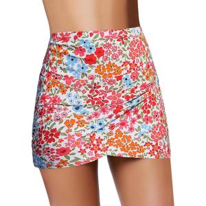 imageGRAPENT Womens High Waist Tulip Hem Shirring Swim Skirt Swimsuit Bikini BottomBlossom