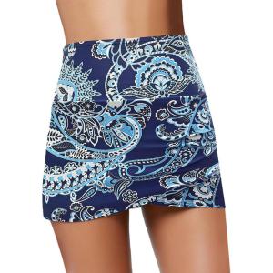 imageGRAPENT Womens High Waist Tulip Hem Shirring Swim Skirt Swimsuit Bikini BottomPaisley Blue