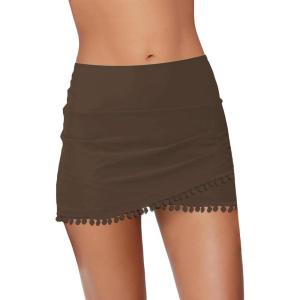 imageGRAPENT Womens High Waisted Bikini Bottoms Ruched Swimsuit Tulip Hem Swim SkirtE Mid Waist Chocolate Brown